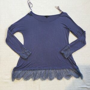 Copper Key Women Long Sleeve‎ Lace Trim Boho Tunic Top Size S Periwinkle